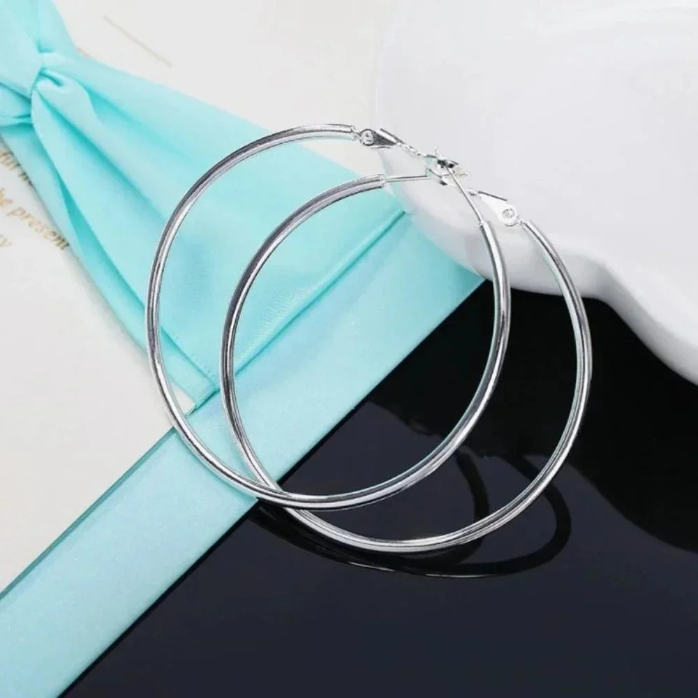 NEW 925 Sterling Silver Thin Hoop Earrings S925